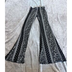 Vibe  Black White Boho Paisley Floral Flare Leg Bell Bottom Pants M